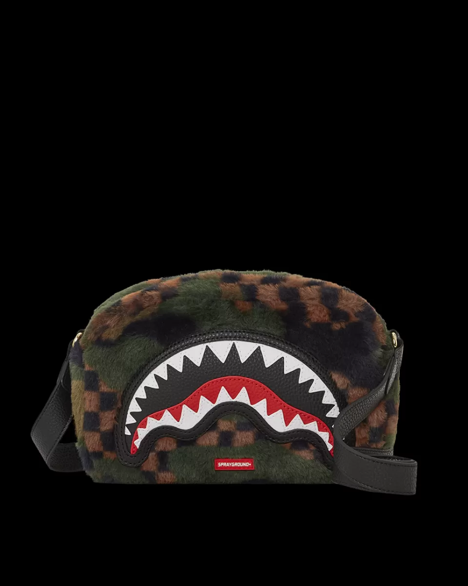 SPRAYGROUND Toiletries Aka Money Bags*BIG SKY FUR SHARK MESSENGER BRICK BAG