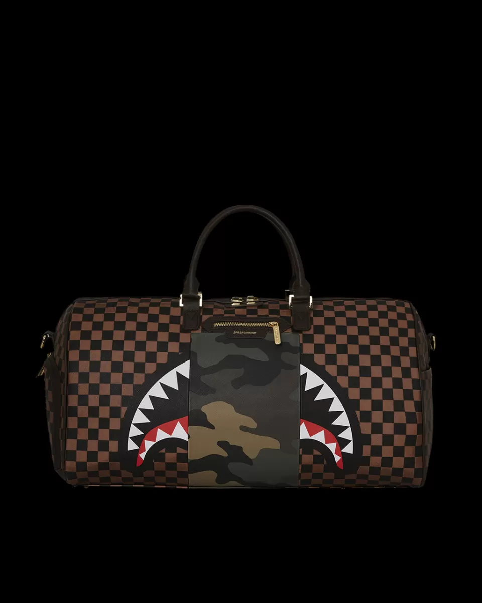 SPRAYGROUND Duffles*EXTERIOR GOLD ZIP POCKET SHARKS IN PARIS DUFFLE