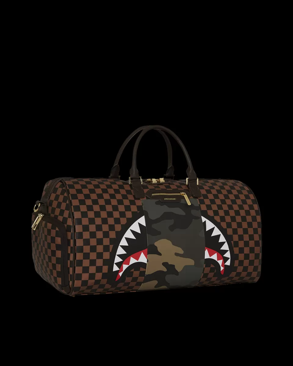 SPRAYGROUND Duffles*EXTERIOR GOLD ZIP POCKET SHARKS IN PARIS DUFFLE