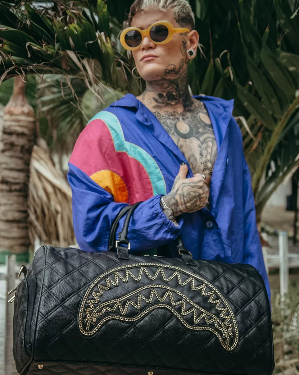 SPRAYGROUND Duffles*NOIR QUILT GOLD CHAIN SHARK DUFFLE